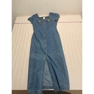 Chorus Blues Denim Button Front Midi Dress Embroidered Sunflowers Size 12 NWOT